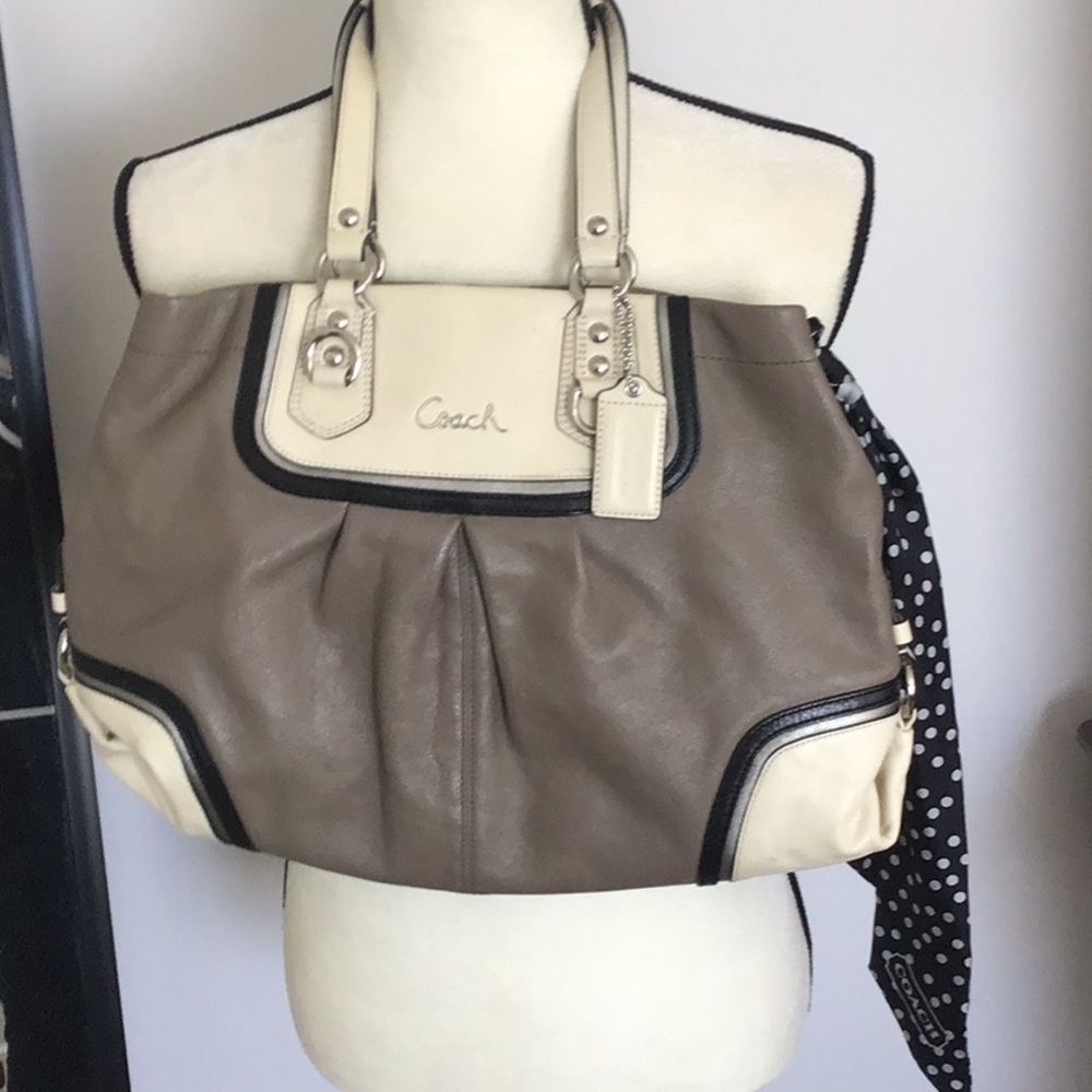 COACH Ashley Gray & Ivory Leather Satchel bag